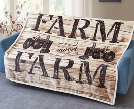 FARM SWEET FARM TRACTOR FLANNEL SHERPA LUXURY SOFT THROW BLANKET 50 x 60 inch
