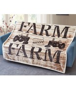 FARM SWEET FARM TRACTOR FLANNEL SHERPA LUXURY SOFT THROW BLANKET 50 x 60... - £31.09 GBP