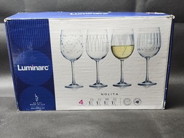 Luminarc Nolita Wine Glass Set Diamond Cut Etched - Creation Of France, Usa Made - £30.98 GBP