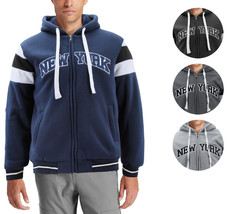Men&#39;s Athletic New York Varsity Sherpa Fleece Lined NYC Zip Up Hoodie Jacket - £29.18 GBP+