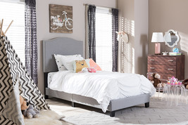 Lumac Gray Fabric Upholstered Twin Size Arched Bed w/Nail Heads - $4,259.48 MXN