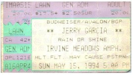 Vtg Jerry Garcia Solo Grateful Dead Ticket Stub May 15 1994 Irvine California - £27.12 GBP