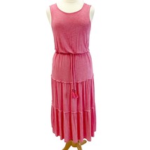 Knox Rose Womens L Maxi Dress Pink Tiered Bohemian Summer Tassel Jersey Knit  - £17.66 GBP