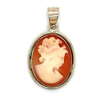 Antique  Sterling Signed 925 Victorian Female Carved Shell Cameo Oval Pendant - £35.52 GBP
