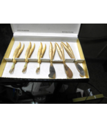 6 Janis Collection 24K Gold Plated FEATHER Hors D&#39;oeuvres Appetizer Fork... - £19.46 GBP