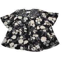 Chelsea Studio Shirt Womens 1X Black Floral Button Up Bell Sleeve Sheer Top - $18.69