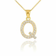 10k Solid Yellow Gold Diamond Monogram Initial Letter Q Pendant Necklace - £188.69 GBP+