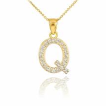 10k Solid Yellow Gold Diamond Monogram Initial Letter Q Pendant Necklace - £179.26 GBP+