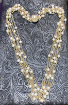 Vintage 6 Strand Faux Pearl Gold tone Chain Necklace  Open Box Pearl Clo... - £16.43 GBP
