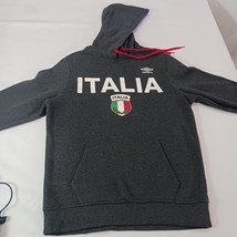 UMBRO Men's Sz M ITALIA Hoodie Gray Hoodie Pullover Sweatshirt Pocket Italy Flag image 13