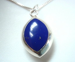 Reversible Blue Lapis &amp; Mother of Pearl 925 Sterling Silver Marquise Pendant m16 - £13.38 GBP