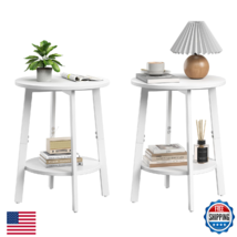 Sthmec Side Table Set of 2 Small Round End Tables 2-Tier Bedside Nightst... - $86.17