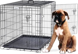 Large Dog Crate 42 Inch, Wire Dog Crate, Double Door Folding Large Dog Crate, Wi - $90.99