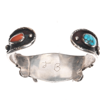 6 5/8&quot; 1970&#39;s JB native American sterling, coral, and turquoise watch cuff - $202.70