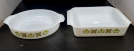 Fire King Baking Casserole Dish 9&quot; and 8 3/4&quot; Green Meadow #429 and #435 Hocking - £38.78 GBP