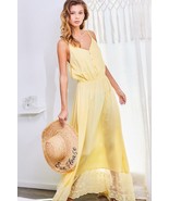 Women&#39;s Adjustable Shoulder Strap Button Down Contrast Lace Maxi Dress - €55,57 EUR