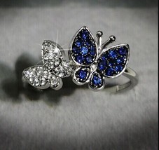 2Ct Simulated Sapphire Butterfly Wedding Ring 14K White Gold Plated Silver - £109.01 GBP