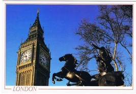 United Kingdom UK Postcard London Boadicea Statue &amp; Big Ben Larger Card - $2.96