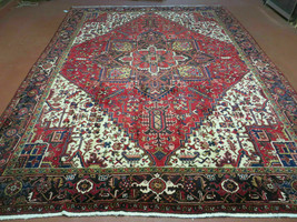 Heriz Rug 8.6 x 11 Geometric Oriental Carpet Antique Red Ivory Blue Wool Wow - £2,784.95 GBP