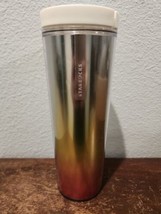 Starbucks Yellow Sunrise Gradient Acrylic Travel Tumbler Cup 16 oz Silver Badge - £11.67 GBP