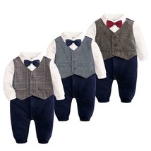 Baby Tuxedo Suits Boys Gentleman Outfit Dress One-Piece Romper Wedding Outfit - £15.13 GBP