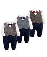 Baby Tuxedo Suits Boys Gentleman Outfit Dress One-Piece Romper Wedding O... - $26.04 CAD