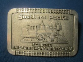Pewter Belt Buckle SOUTHERN PACIFIC Salutes Failfair Sacramento 1981 [j2... - $13.44