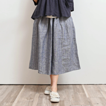 Striped Pleated Linen Skirt - £48.86 GBP