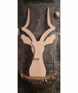 Handmade Wooden Stag Head With Horns Animal Lover Wall Art Home Decor - $205.85 CAD