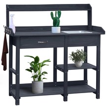 Grey Wood Outdoor Garden Potting Bench Storage Shelf with Removeable Sink - £203.25 GBP
