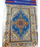 Turkish Woven Carpet Rug 7” X 9” dollhouse miniature fabric gold Blue be... - $237.47 MXN