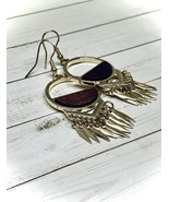 Wood and Gold Plated Dangle and Tassel Earrings - £35.92 GBP