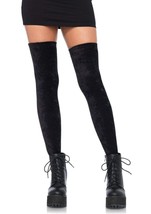 NEW Black Crushed Velvet Thigh High Stockings One Size - £14.87 GBP