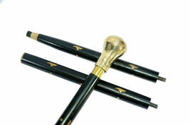 Brass Beautiful Golden Handle Wooden Black Walking Stick Cane Style Gift - £24.95 GBP