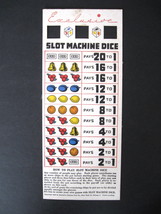Vintage Slot Machine Dice Payoff Card - Dice Not Included - Copyright 1949  - £15.00 GBP