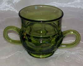 Vintage Indiana Glass Olive Green Kings Crown Thumbprint Open Sugar Bowl -VGUVC - $4.95