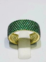 14k White Gold Over 3.50Ct Round Simulated Emerald Engagement Eternity Band Ring - £76.73 GBP