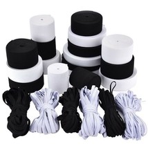 Flat Braided 1/4&quot; (6mm) 1/8&quot; (3mm) width White Black Elastic Band 6 to 300 yards - £5.54 GBP+