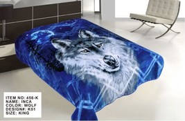 Wolf Blue Color Inca Embossed Plush Blanket Softy And Warm King Size - £54.94 GBP