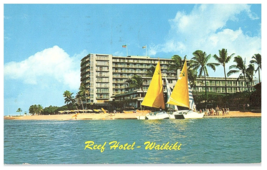 Panoramic View of the Reef Hotel Waikiki Hawaii Postcard 1961 - £6.22 GBP
