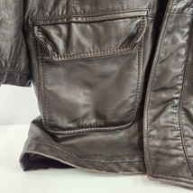 Mabrun Leather Coat Mens Size 54 Hooded Lined Heavy Lampo Italy Zippers - $193.49