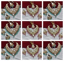 Joharibazar Wide Gold Plated Choker Kundan Necklace Tikka Jewelry Bridal Set - £88.70 GBP