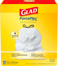 Forceflex Tall Kitchen Drawstring Trash Bags, 13 Gal, Unscented, 120 Ct, Pack Ma - £23.79 GBP