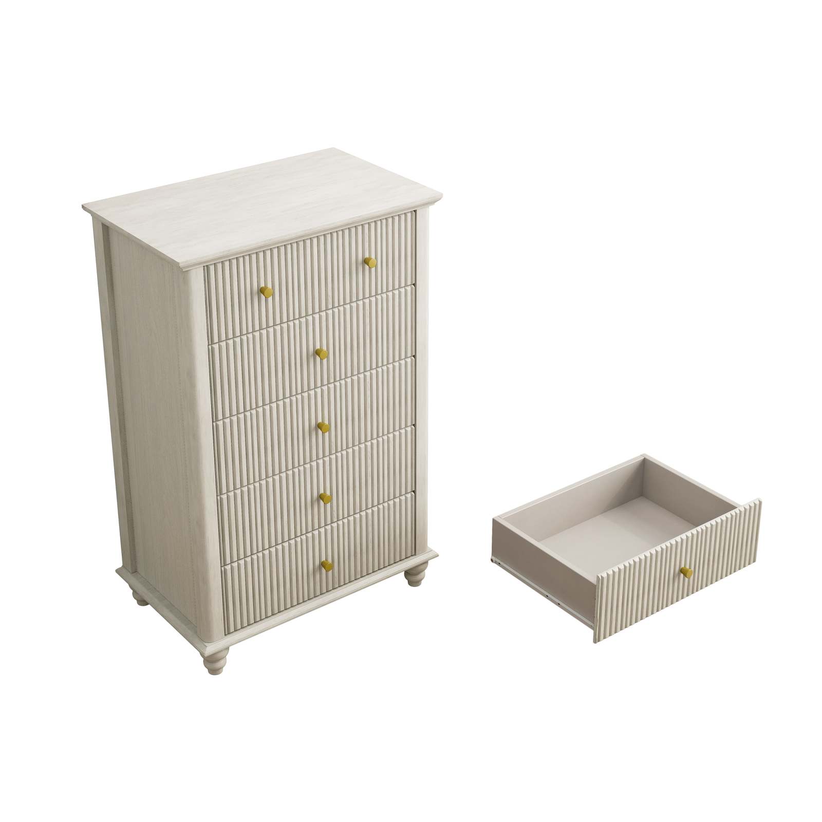 Beige Fluted 5-Drawer Dresser: Modern 45" Tall Chest of Drawers Item image 12