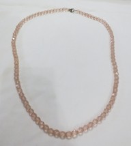 Vtg Champagne Pink Faceted  Crystal  Beaded Necklace 25&quot; Sterling Clasp ... - £31.45 GBP