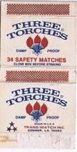 Matchbox Cover Three Torches Safety Matches Made Kenner Louisiana - $2.96