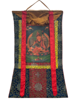 GURU PADMASAMBHAVA OLD OIL VARNISHED TIBEETAN THANGKA PAINTING WITH SILK... - $2,437.56 MXN