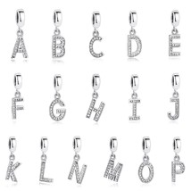 Sterling Silver 925 Alphabet Initial Letter Pendant Dangle Charm With CZ  A-Z  - £12.77 GBP+
