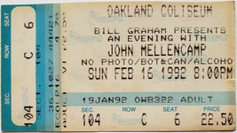 An Evening w/ John Mellencamp Feb 16 1992 8pm Oakland Coliseum Ticket Stub - £7.82 GBP