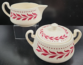 Homer Laughlin Hemlock Red Creamer Sugar Bowl Lid Set Vintage Brittany D... - $39.47